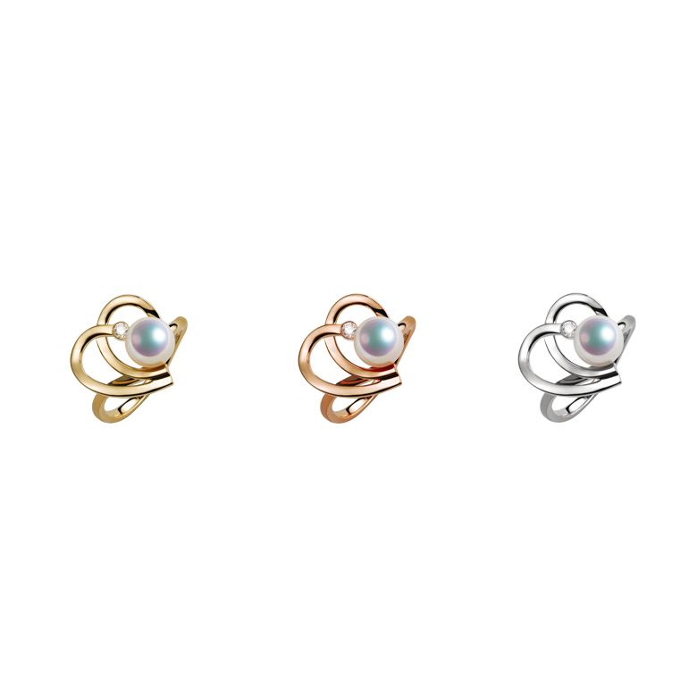 Bague double coeur stylisé Chiaky. Perle Akoya, Or blanc - 8