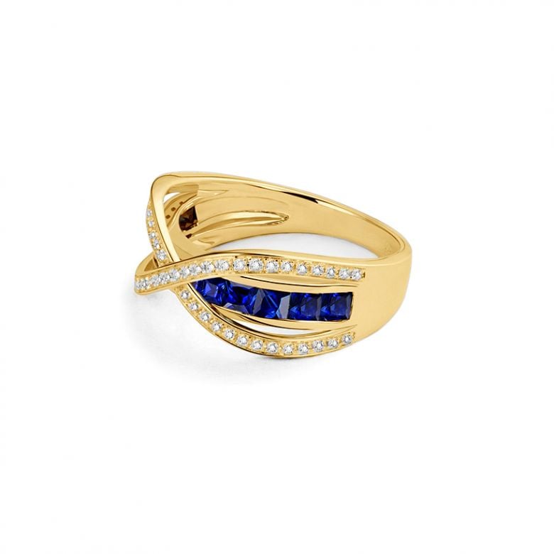Bague sens de nos vies. Saphirs bleus, diamants et Or jaune - 4