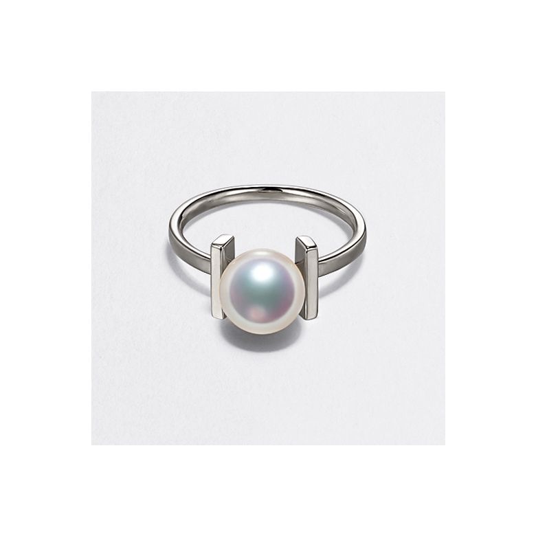 Bague moderne perle Akoya du Japon et or blanc 18 carats - 5