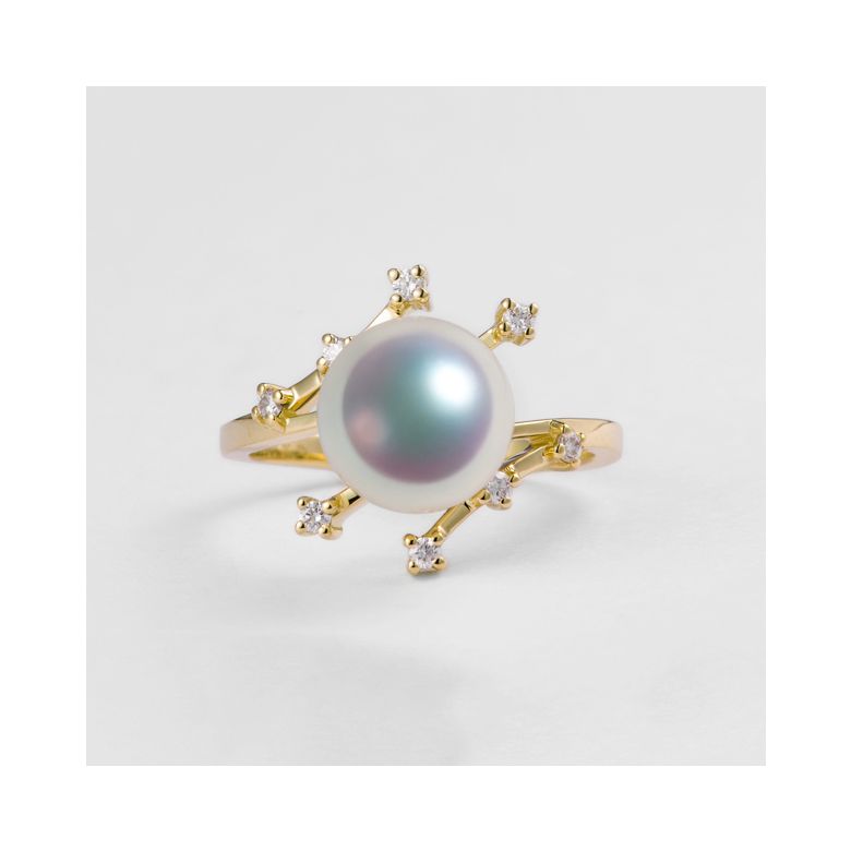 Bague Étoile des neiges. Perle Akoya, Or jaune, diamants - 7