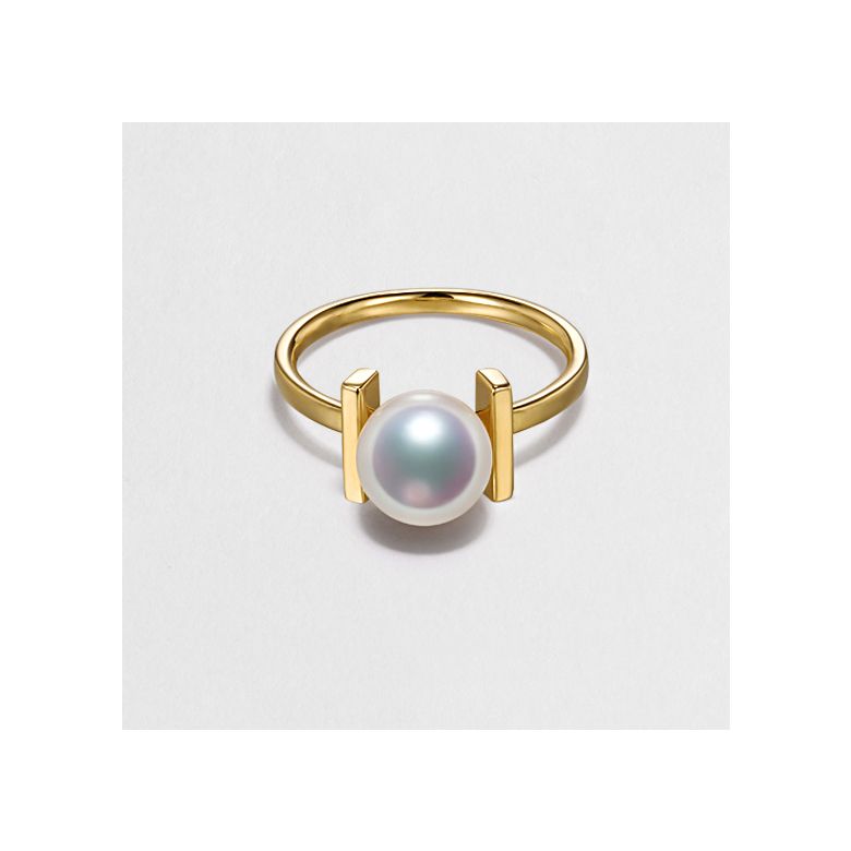 Bague moderne perle Akoya du Japon et or jaune 18 carats - 6