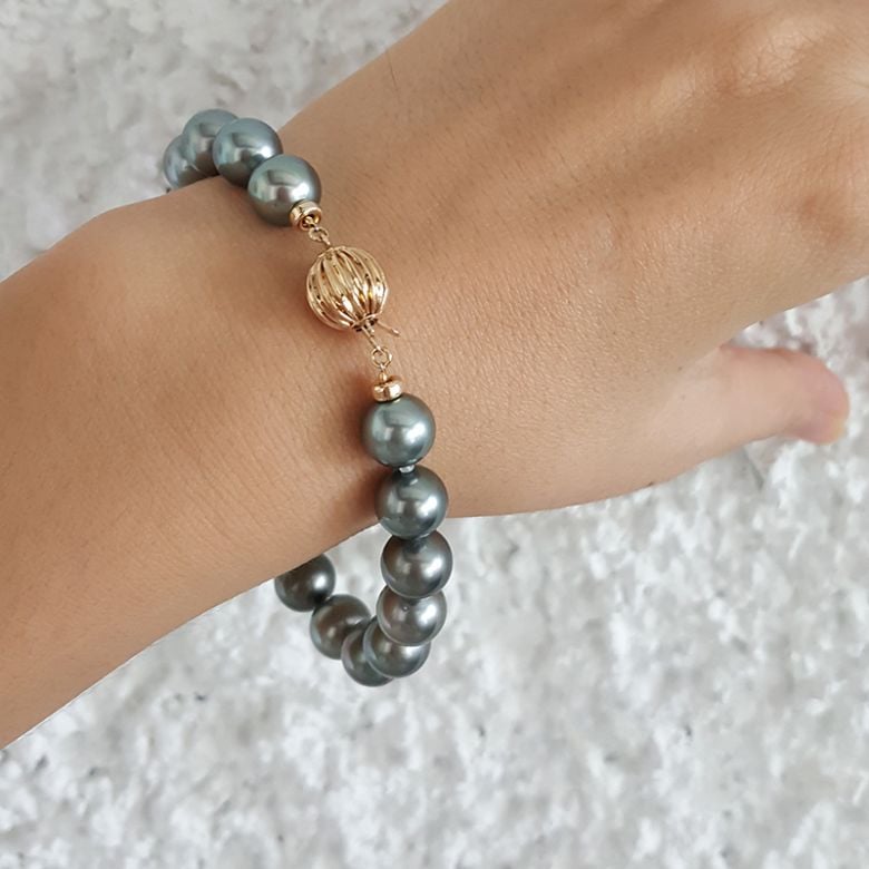 Bracelet perles de Tahiti grises - 9/10mm - Fermoir Or - 6