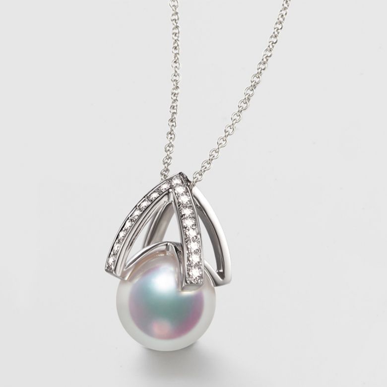 Pendentif perle Akoya Japon. Diamant, Or blanc I Masako - 3