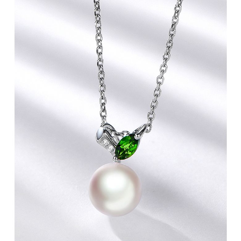 Pendentif perle Akoya. Or blanc, diamants et Péridot - 3