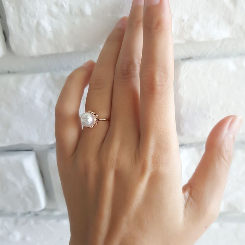 Bague fleur charnelle. Or rose, perles Akoya Japon - 6