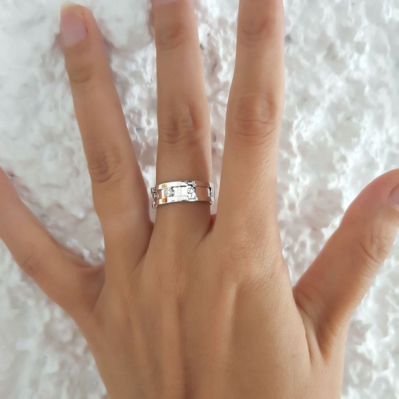 Bijouterie - Bague pour homme originale - Anneau or blanc - Diamant - 3