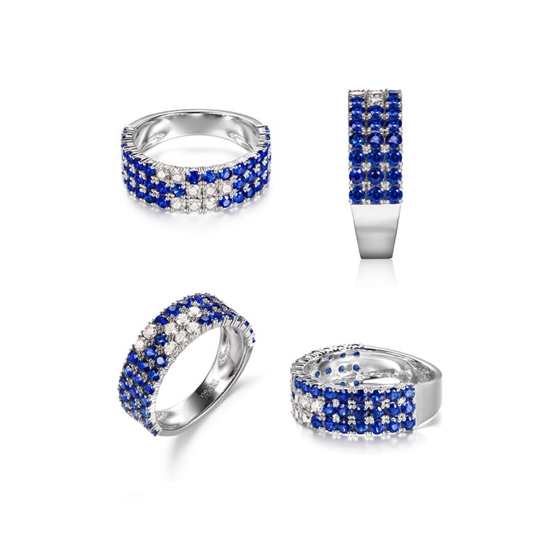 Bague blue lagoon - Pavée saphir & diamant - Or blanc - 8