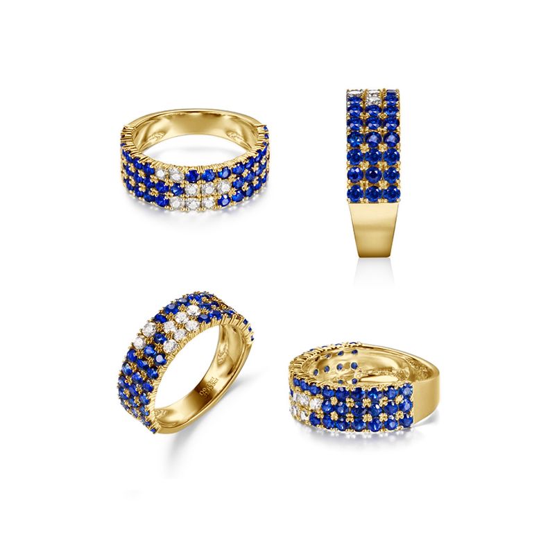 Bague blue lagoon - Pavée saphir & diamant - Or jaune - 3