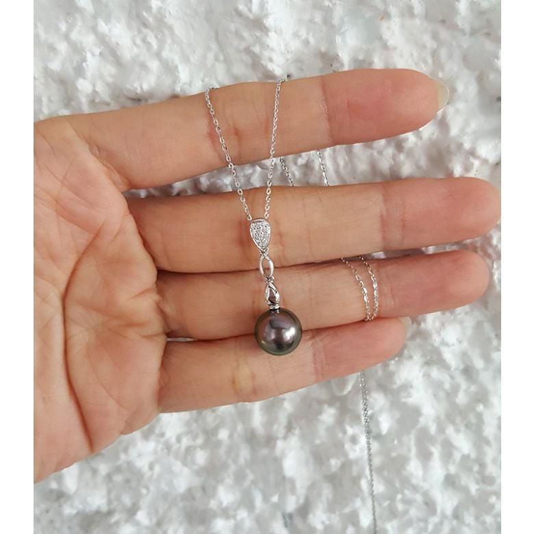 Pendentif Saria- Perle de Tahiti - Or blanc, diamants - 2