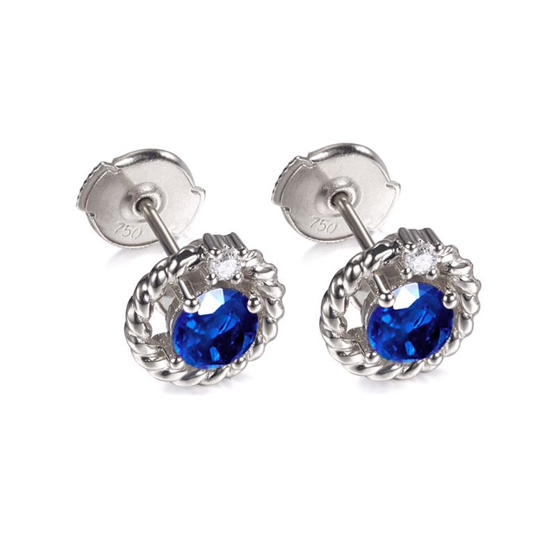Boucle d oreille Saphir, Diamant & or blanc - Tempietto - 4