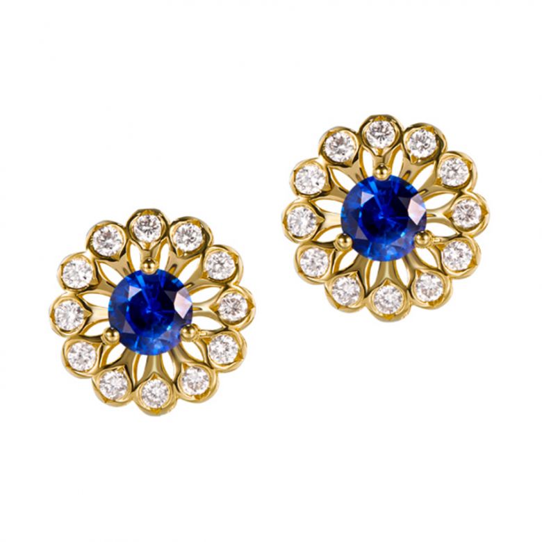 Boucle d oreille bleu de Médicis - Saphir, or jaune, diamant - 1