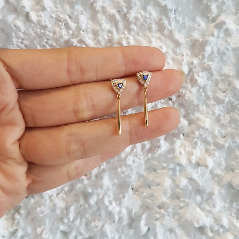 Boucles d'oreilles diamants Or jaune pendantes forme goutte - 6