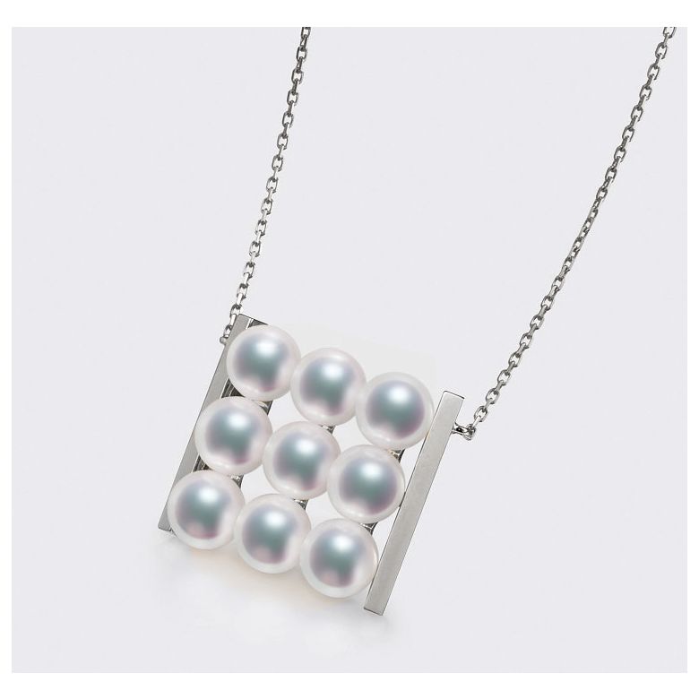 Pendentif 9 perles Akoya. Rails or blanc. Perles damier. Tezuka - 3