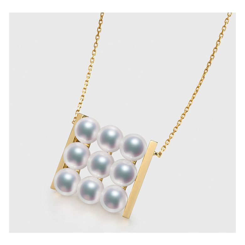 Pendentif 9 perles Akoya. Rails or jaune. Perles damier. Tezuka - 3