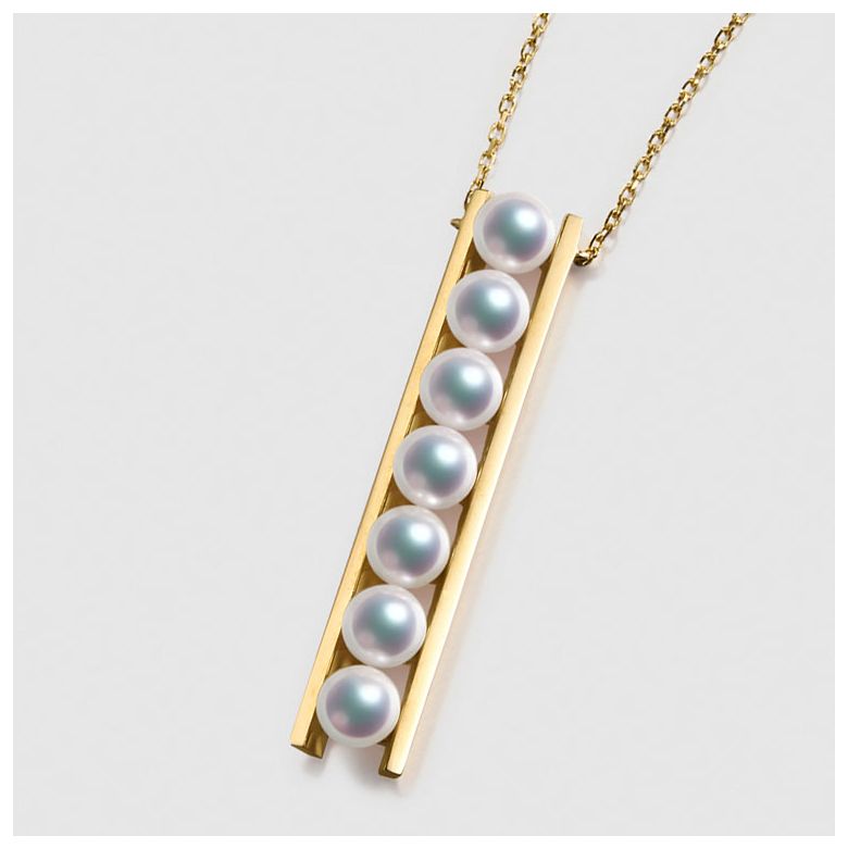 Pendentif 9 perles Akoya et or jaune. Disposition rail. Tsukushi - 3
