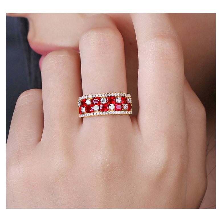 Bague damier Or jaune. Rubis et diamants alternés - 2