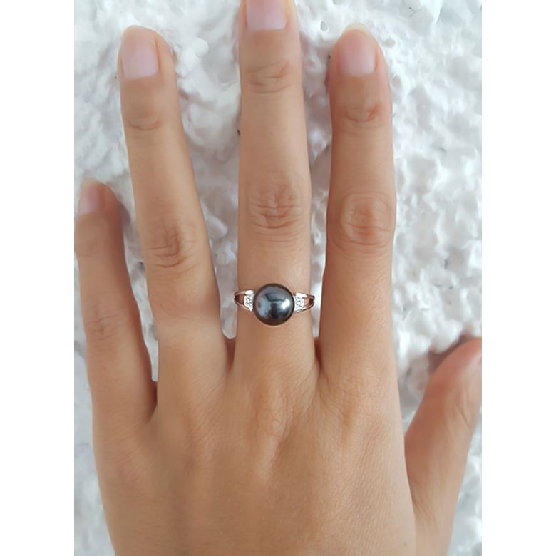 Bague Tahiti Nui - Or Blanc, Diamants & Perle de Tahiti | Gemperles - 3