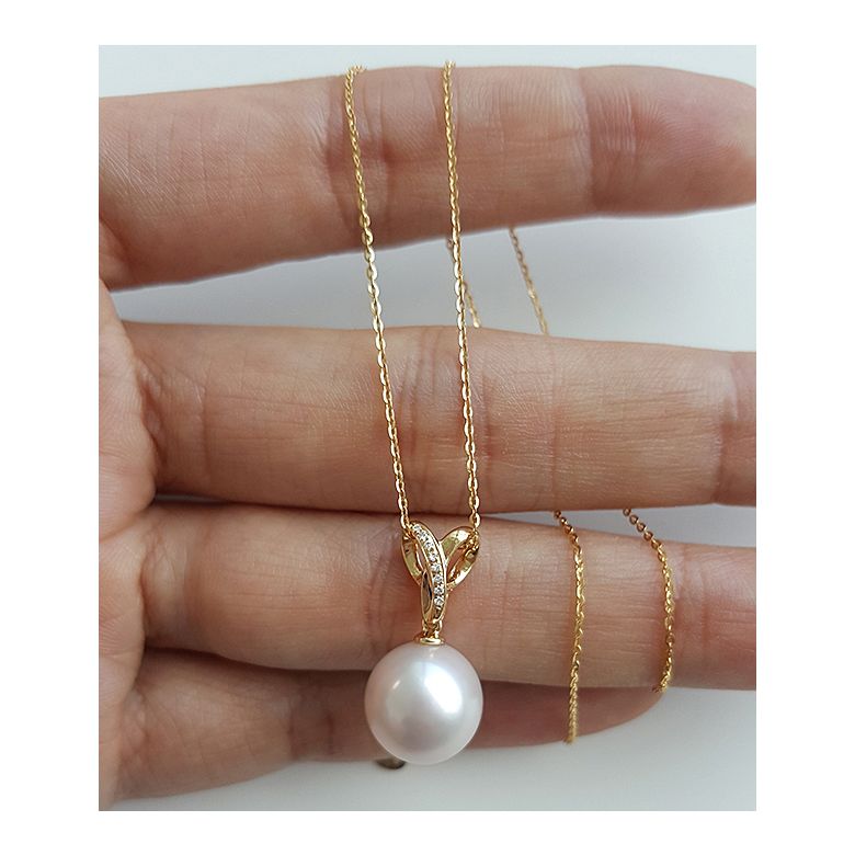 Pendentif bélière entrelacée or jaune - Perle de Chine blanche - 7