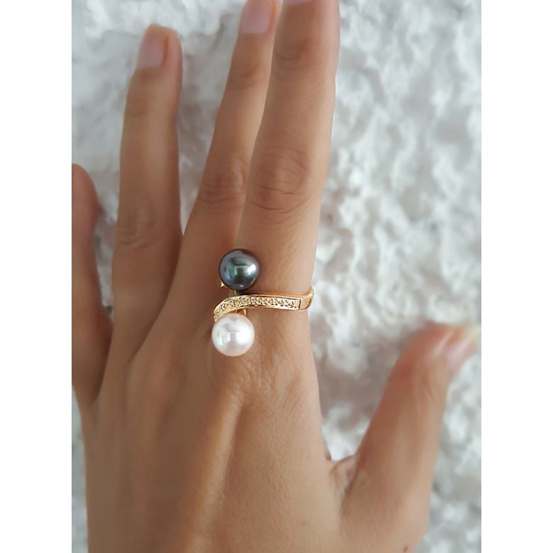 Toi et Moi Bague - Perles de Tahiti, Akoya - Or jaune - 6