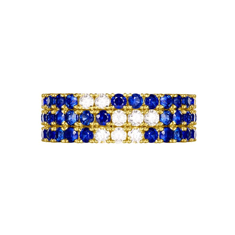 Bague blue lagoon - Pavée saphir & diamant - Or jaune - 7