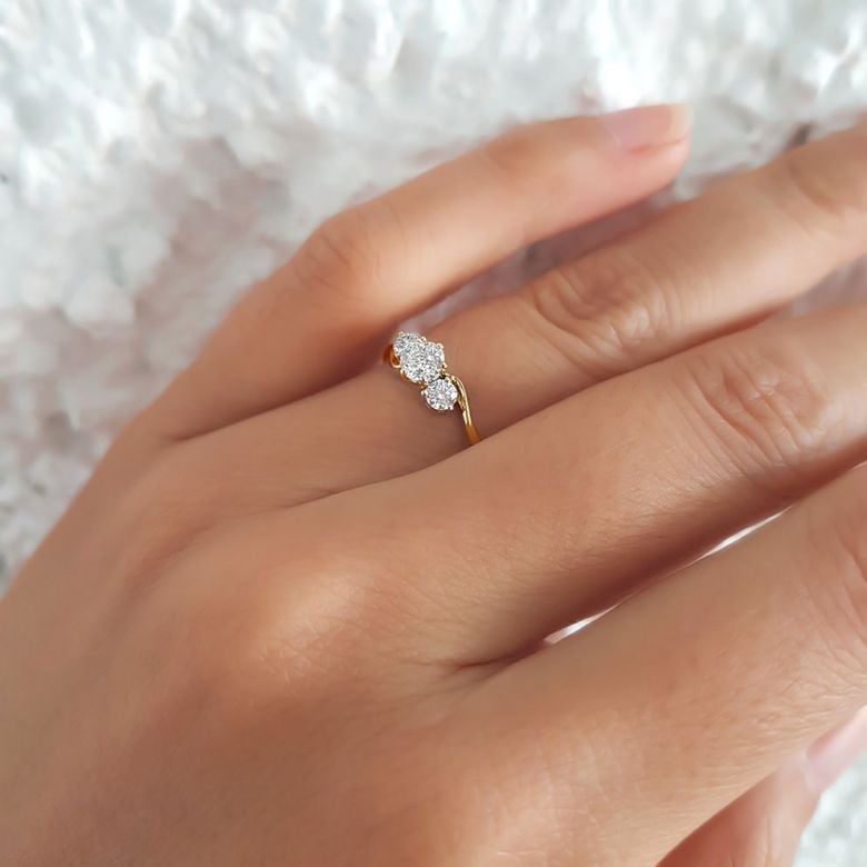 Solitaire trilogie or jaune - Bague de fiançaille 3 diamants | Trilogie - 6