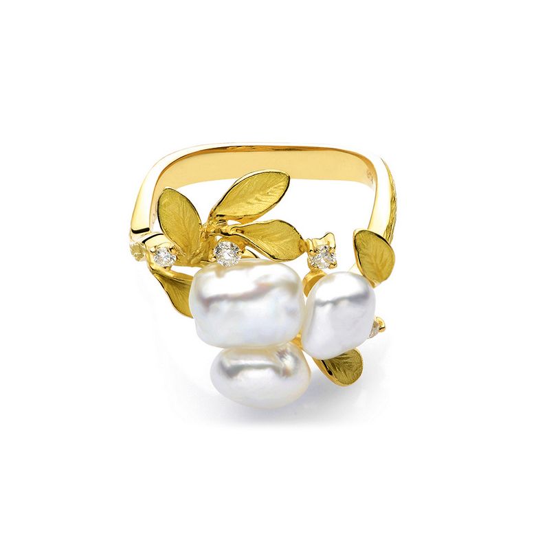 Bague Secret Flower 2nd en perles d'Australie baroques - 1