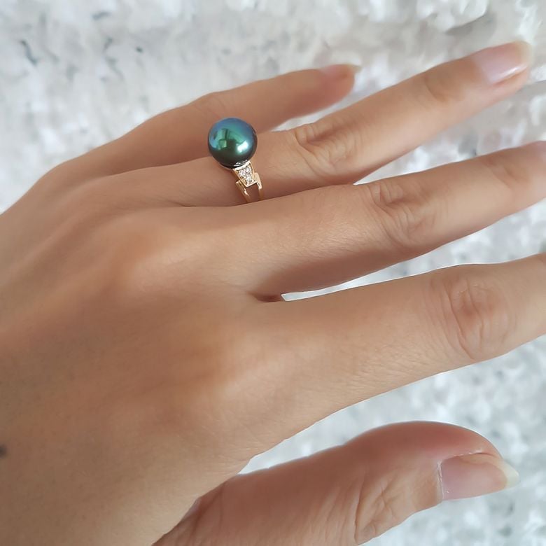 Bague Tahiti Nui - Or Jaune, Diamants & Perle de Tahiti | Gemperles - 3