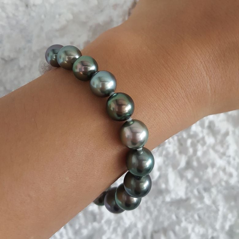 Bracelet perles de Tahiti multicolores - 9/10mm - Fermoir en or - 5