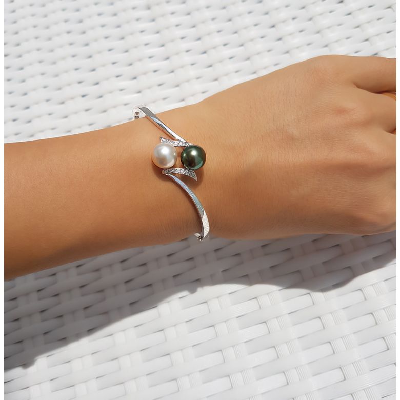 Bracelet or blanc, diamants et perles des mers du sud multicolores - 6