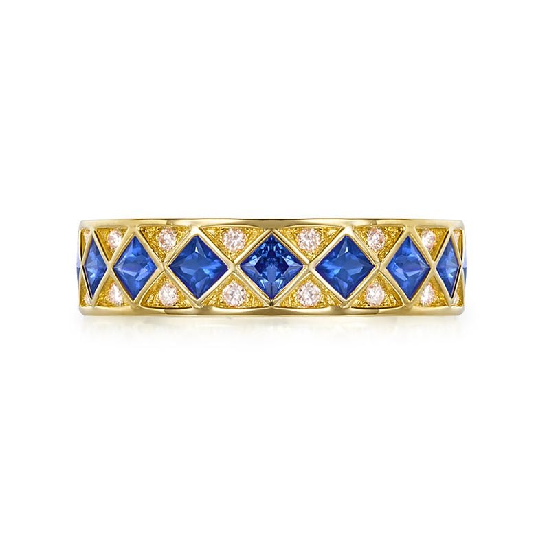 Bague saphir Dame de carreau. Or jaune & diamant - 3