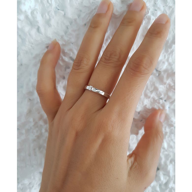 Alliance mariage originale - Alliance Femme - Platine - Diamant - 4