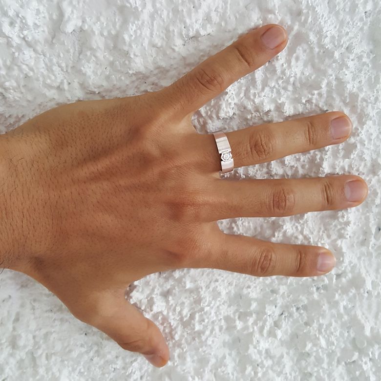Bague Hommes en Or blanc et sertie d'un Diamant taille brillant | Capitaine - 5
