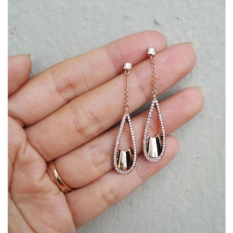 Boucles d oreilles gouttes d'eau en or rose 18cts - Diamants 0.48ct - 3