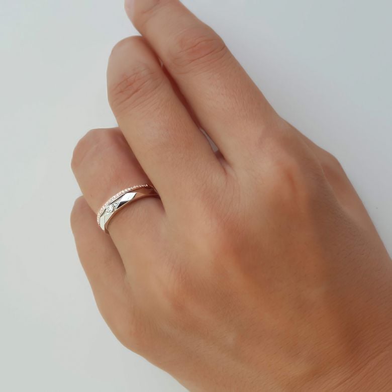 Alliance Femme 2 ors - Or blanc, rose - Diamants - Anneau à facettes - 6