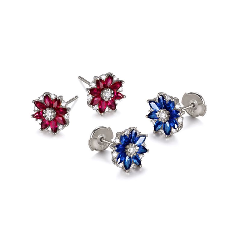 Boucle oreille Blue Mist, fleur de brume bleue - Saphir, diamant, Or blanc - 3