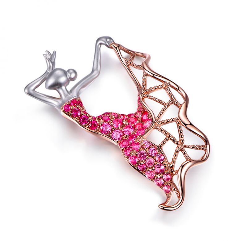 Pendentif Flamenco - Pendentif danseuse de flamenco - Or blanc & rose , Rubis - 6