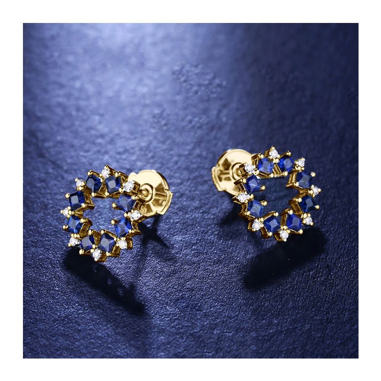 Boucle d oreille fleur de bleuet - Saphir, diamant, or jaune - 2