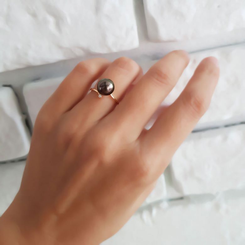 Bague Îles Gambier Perle de Tahiti noire. Or jaune, diamant - 3