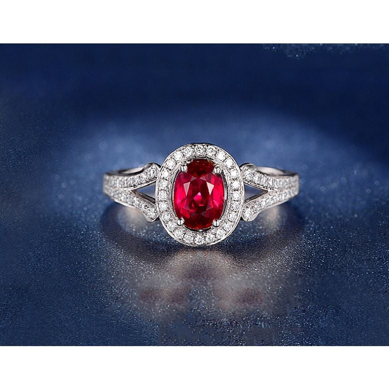 Bague Mogok, rubis de Mozambique.  Or blanc et diamants | Mogok - 4