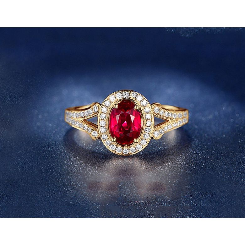 Bague Mogok, rubis de Mozambique.  Or jaune et diamants | Mogok - 6
