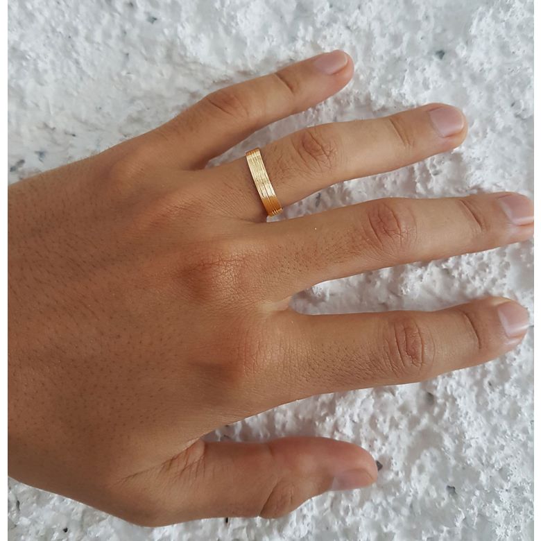 Alliance homme striée - Or jaune 18 carats | Une vie avec toi - 4