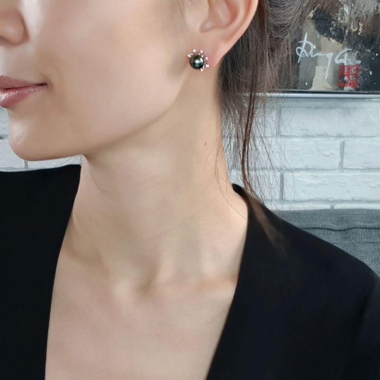 Boucles oreilles perles de Tahiti noires, 9/10mm, GEMME - 6