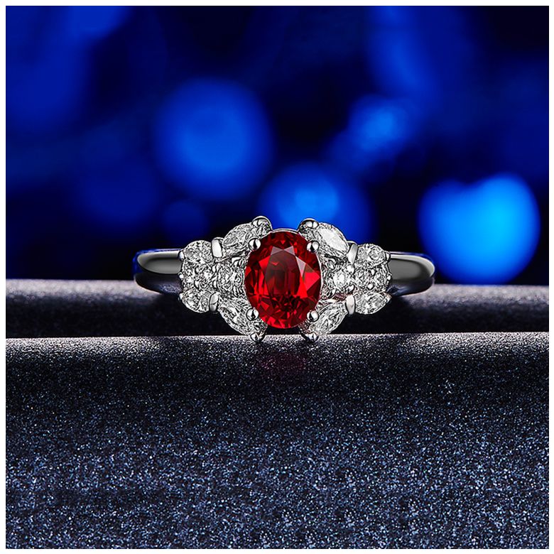 Bague Fiancaille Carlita Rubis Diamants Or Blanc  - 1