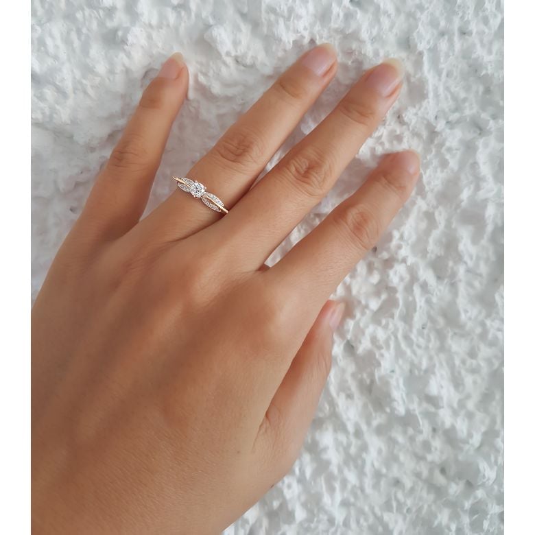 Bague de Fiancaille Cassandre - Solitaire Accompagnée Or Blanc & Jaune | Gemperles - 5