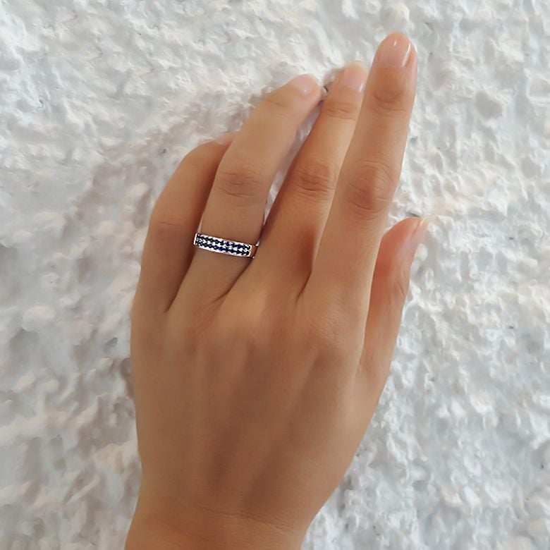 Bague Saphirs en rivière - Or blanc 18 carats - 7