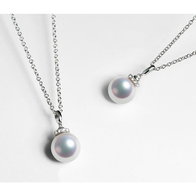 Pendentif Ojo. Perle Akoya Japon. Couronne Diamants, Or blanc - 3