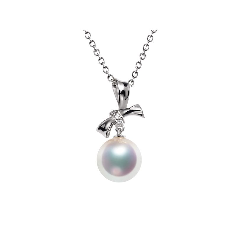 Pendentif et Boucles Ti noeud Koya. Perles Akoya, Or blanc, diamants - 5