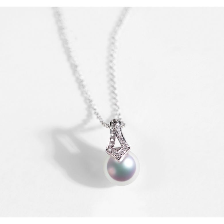 Pendentif perle du Japon Akoya. Michiko. Or blanc et diamants - 7