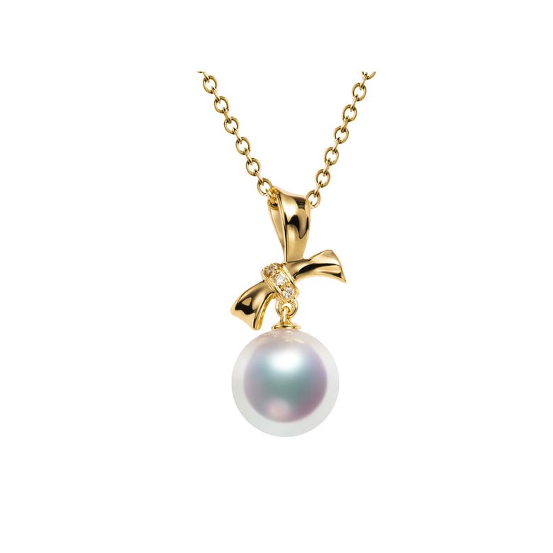 Pendentif et Boucles Ti noeud Koya. Perles Akoya, Or jaune, diamants - 5