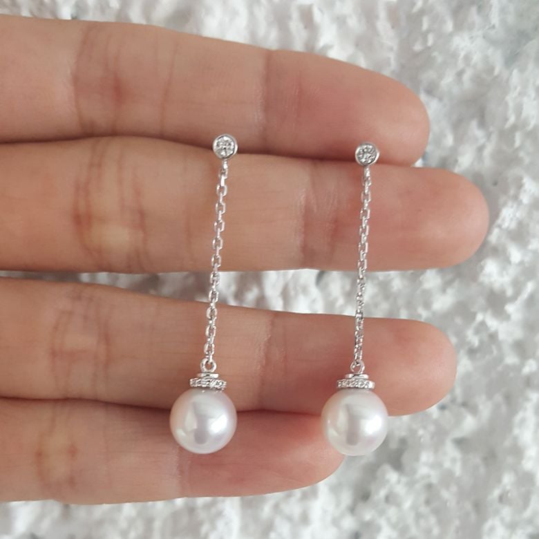 Pendantes chainette forçat. Perles Akoya Or blanc et diamants - 4